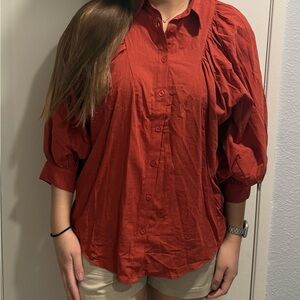 Women's Red Button-Up Blouse